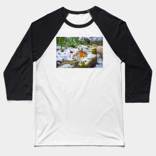 Robin Redbreast in Snow Baseball T-Shirt